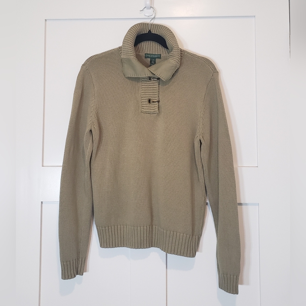 Lauren Ralph Lauren Knit Pullover Sweater Double Metal Clasps Olive Green Size L - Picture 2 of 13